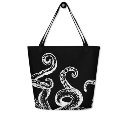 sac de plage noir avec tentacule pieuvre blanche