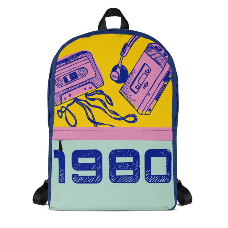 sac à dos avec dessins de walkman et cassette 1980 face