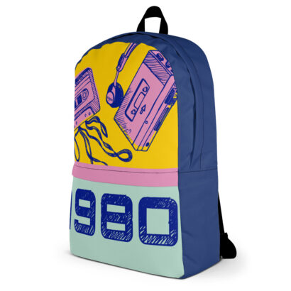 sac à dos avec dessins de walkman et cassette 1980 côté