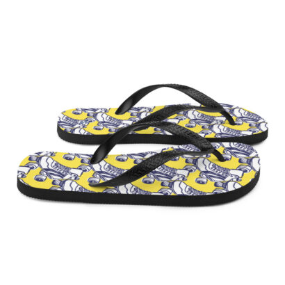sandales flip-flop avec patins à roulettes blanc sur jaune